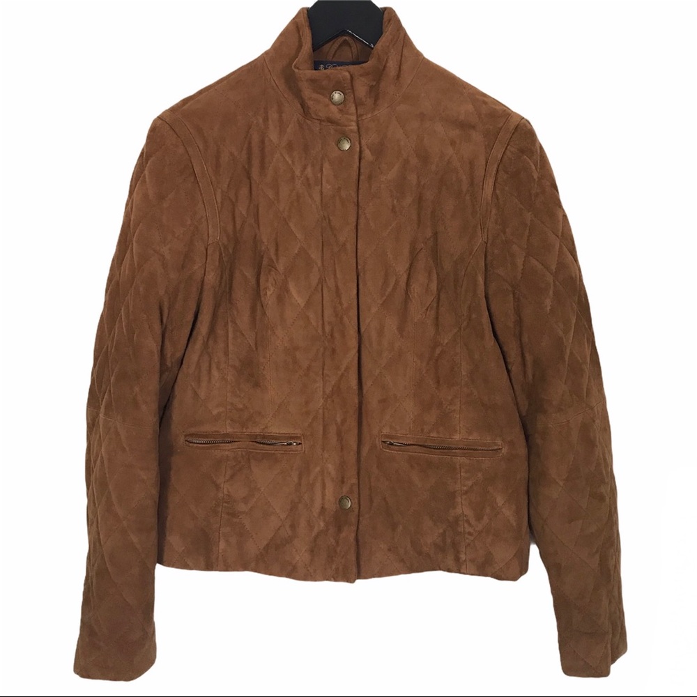 Brooks Brothers Quilted Suede Zip Jacket Cognac 4